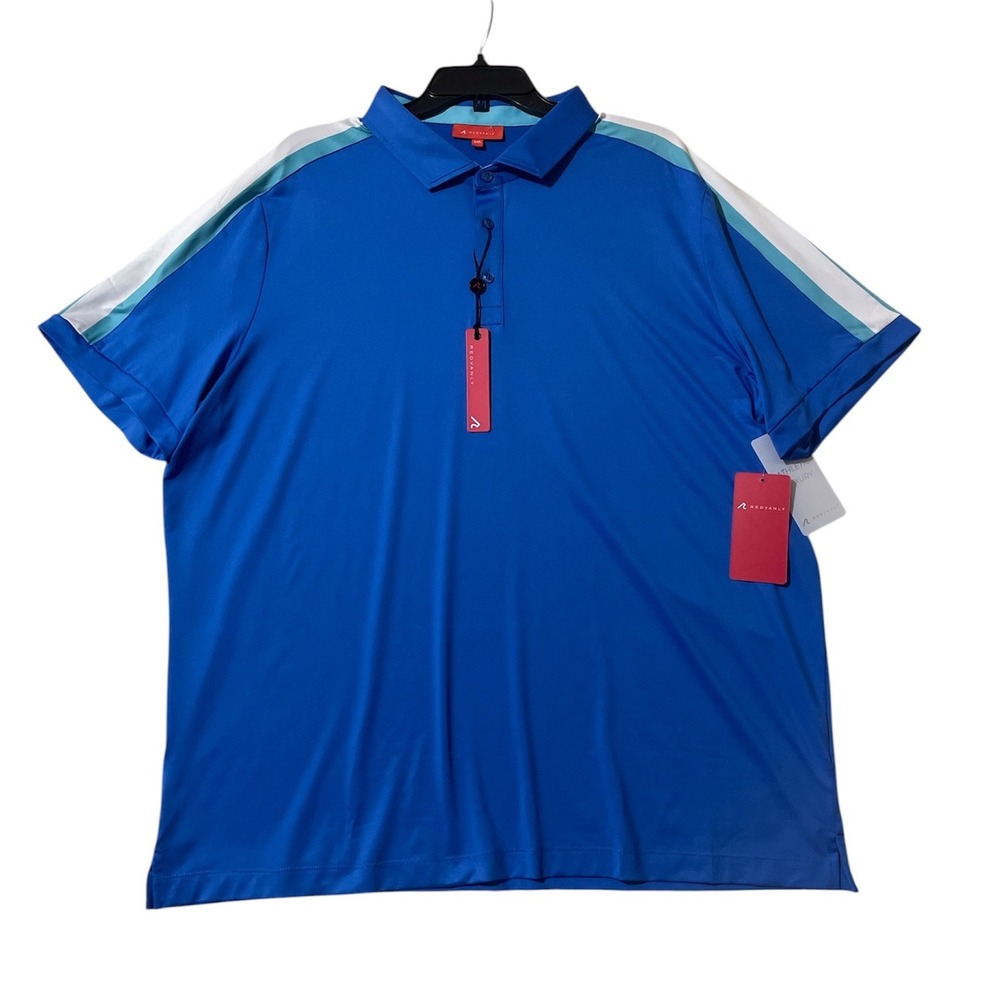 Redvanly Sevigne Polo Shirt Mens XXL Marine Blue Striped Performance Golf Luxury